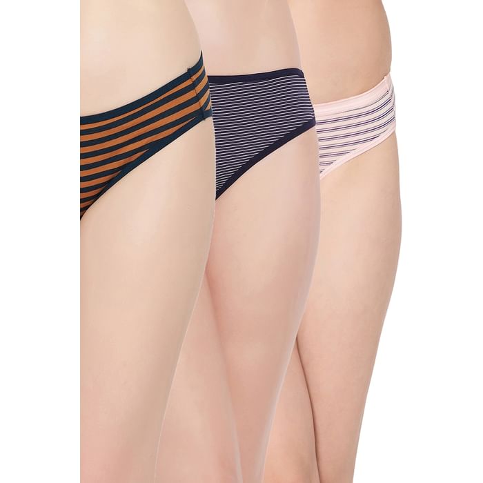

Clovia Pack of 3 Low Waist Striped Bikini Panties - Cotton - PNC001E19, Multicolour