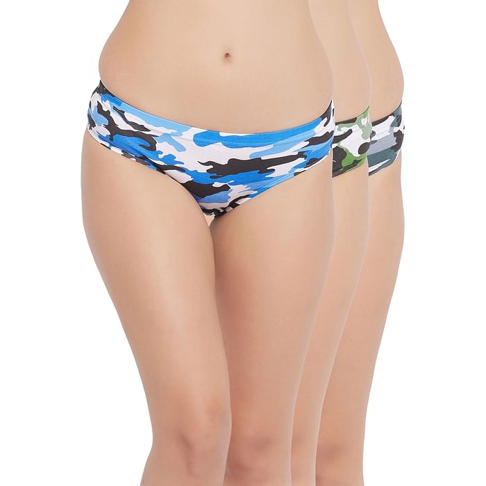

Clovia Pack of 3 Mid Waist Camouflage Print Panties - 100% Cotton - PN5203B30, Assorted