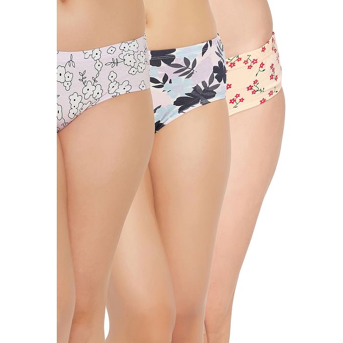 

Clovia Pack of 3 Mid Waist Floral Print Hipster Panty with Inner Elastic - Cotton - PNC001S19, Multicolour