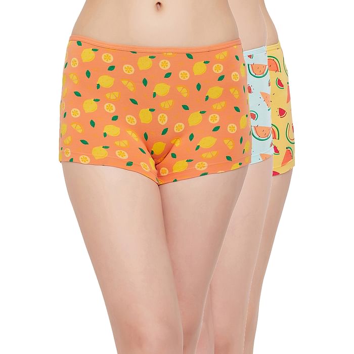 

Clovia Pack of 3 Mid Waist Fruit Print Boyshorts - Cotton - PNC002K19, Multicolour