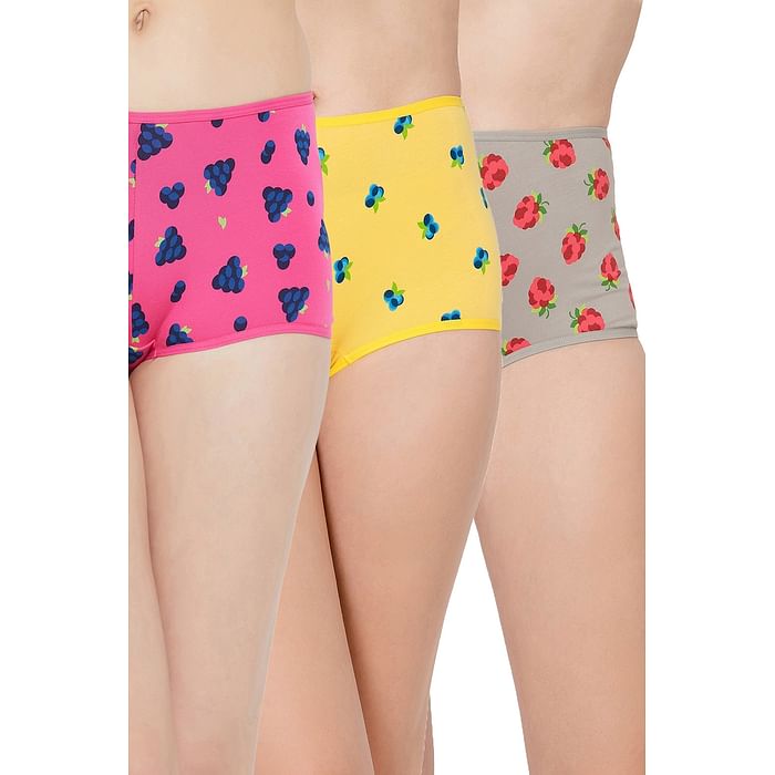 

Clovia Pack of 3 Mid Waist Fruit Print Boyshorts - Cotton - PNC001N19, Multicolour