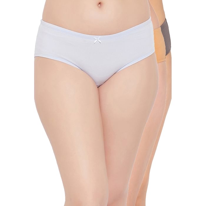 

Clovia Pack of 3 Mid Waist Hipster Panties with Inner Elastic - Cotton - PNC002D19, Multicolour