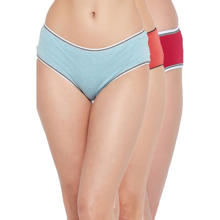 

Clovia Pack of 3 Mid Waist Hipster Panties - Cotton - PNC003M19, Multicolour