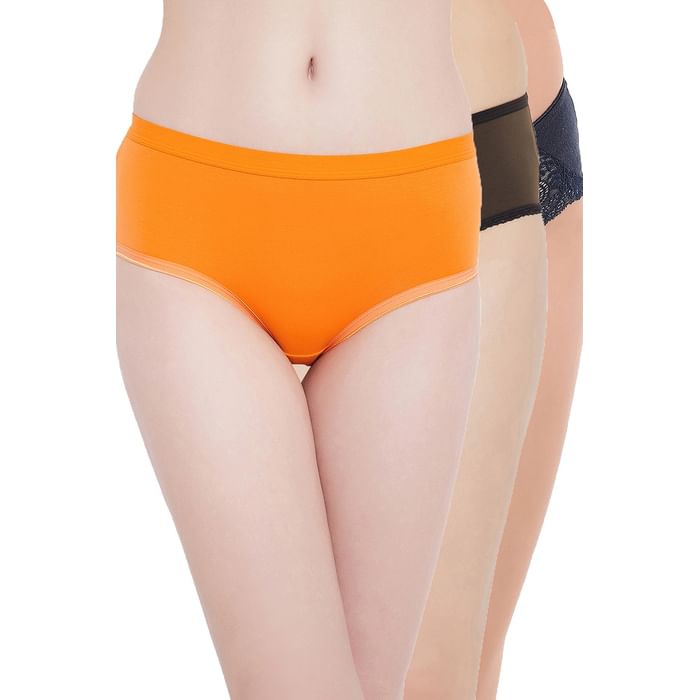 

Clovia Pack of 3 Mid Waist Hipster Panties - Cotton - PNC003O19, Multicolour