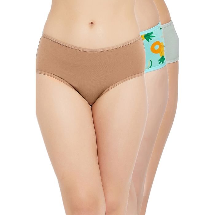 

Clovia Pack of 3 Mid Waist Hipster Panties - Cotton - PNC003P19, Multicolour