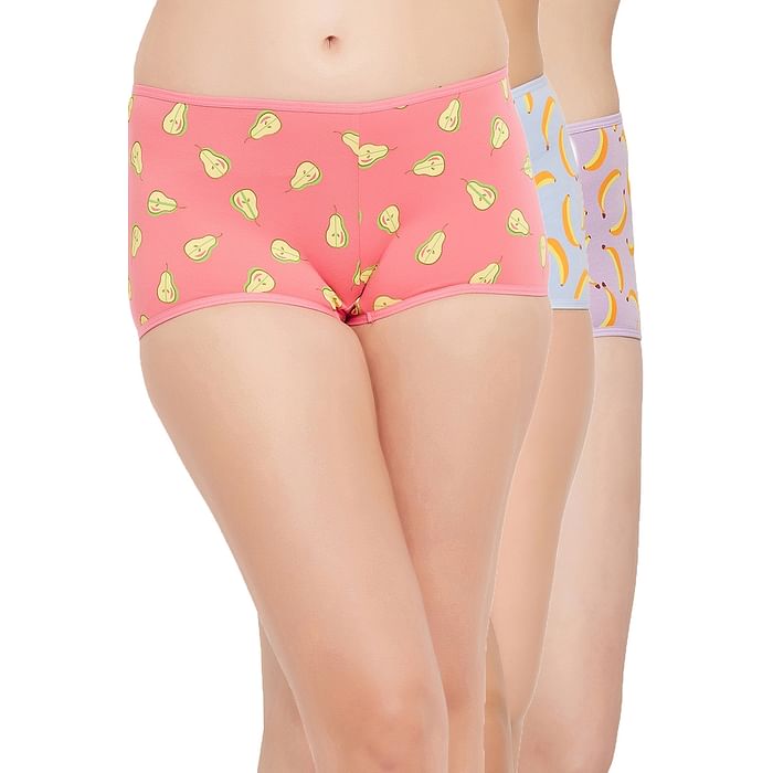 

Clovia Pack of 3 Mid Waist Printed Boyshorts - Cotton - PNC002I19, Multicolour
