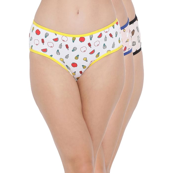 

Clovia Pack of 3 Mid Waist Printed Hipster Panties- Cotton - PNC337330, Assorted