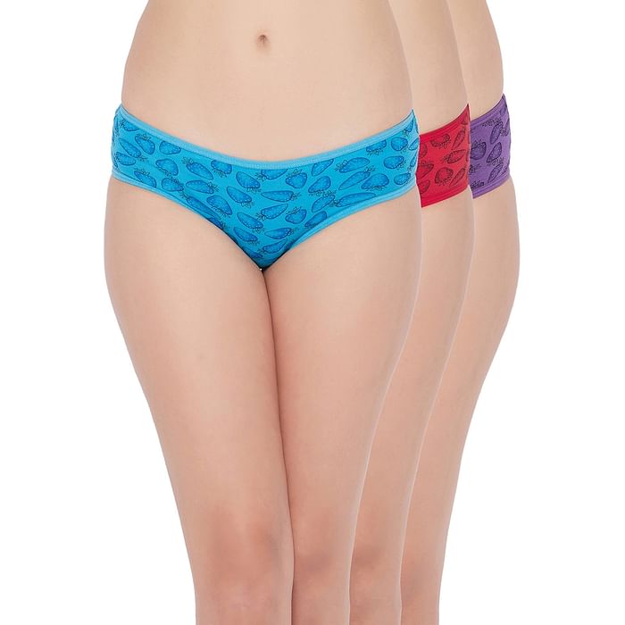 

Clovia Pack of 3 Mid Waist Strawberry Print Hipster Panties - PN5202B30, Assorted