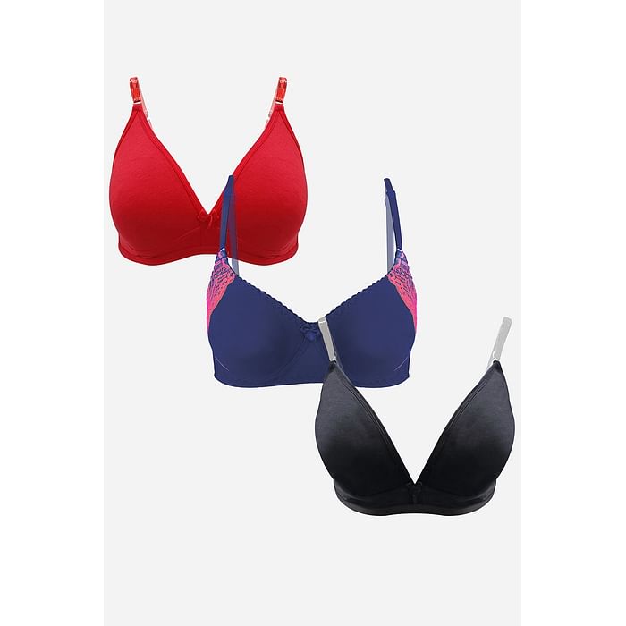 

Clovia Pack of 3 Non-Padded Non-Wired Bras - BRC707P19, Multicolour