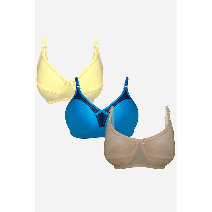

Clovia Pack of 3 Non-Padded Non-Wired Full Cup Bras - BRC009A19, Multicolour