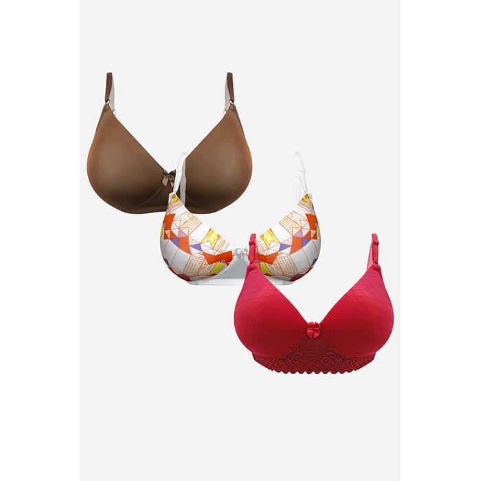 

Clovia Pack of 3 Padded Non-Wired Full Cup Bras - BRC866B19, Multicolour