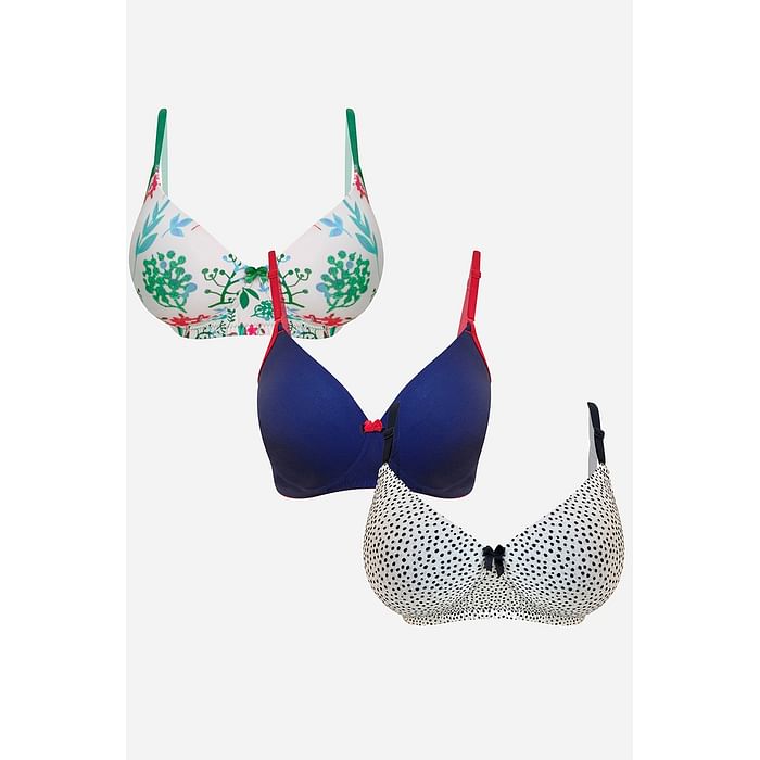 

Clovia Pack of 3 Padded Non-Wired Full Cup Printed T-shirt Bras - BRC393K19, Multicolour