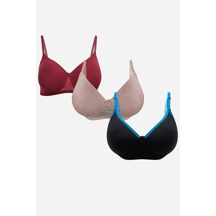 

Clovia Pack of 3 Padded Non-Wired Full Cup T-shirt Bras - BRC737W19, Multicolour