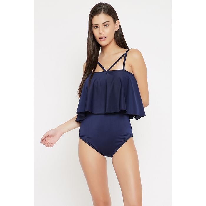 

Clovia Padded Frilled Monokini in Navy - SM0113P08