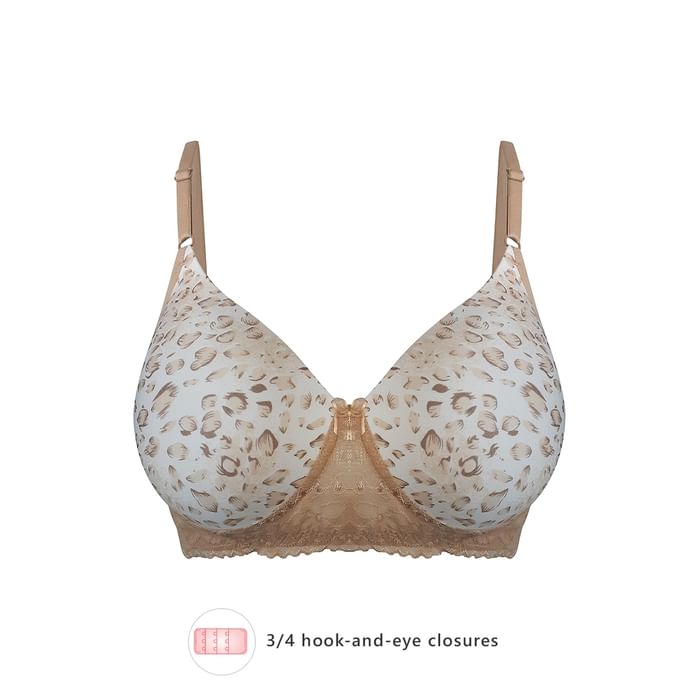 

Clovia Padded Non-Wired Full Coverage Animal Print Multiway T-Shirt Bra in Beige - Lace - BR1806G24, Nude-colour