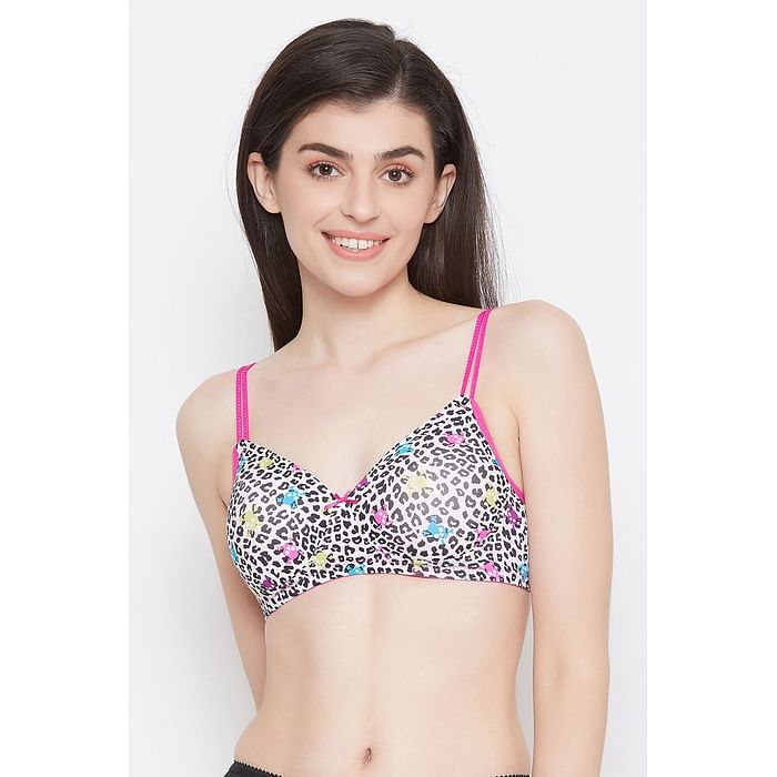 

Clovia Padded Non-Wired Animal Print T-Shirt Bra in White - BR1552R18