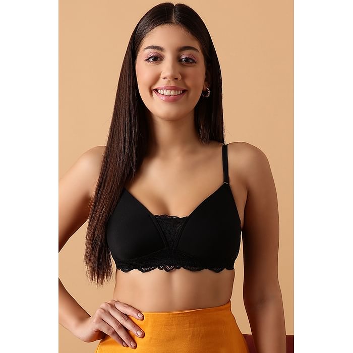

Clovia Padded Non-Wired Bridal Bra in Black - Lace - BR1955P13
