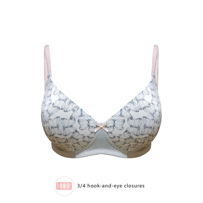

Clovia Padded Non-Wired Butterfly Print Full Cup T-Shirt Bra in Grey - BR1866M01, Light grey