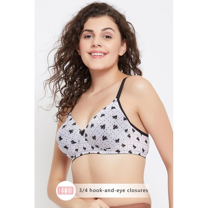 

Clovia Padded Non-Wired Cactus Print Full Coverage T-Shirt Bra in White - BR1804M18