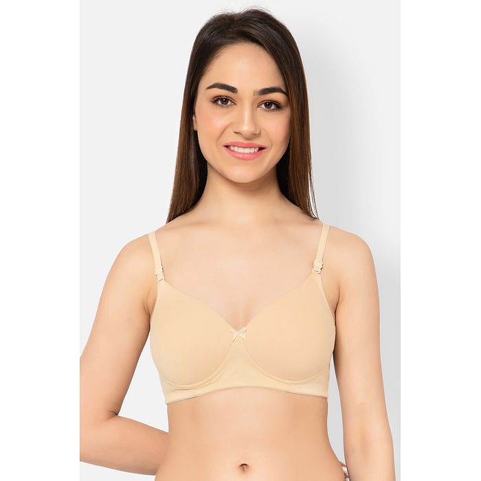 

Clovia Padded Non-Wired Demi Cup Bra in Nude - Cotton - BR1581T24, Nude-colour