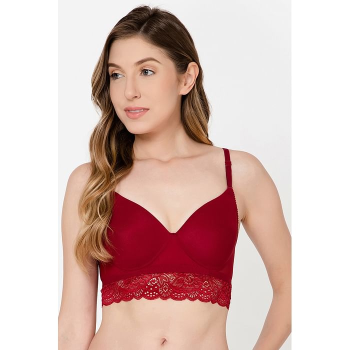 

Clovia Padded Non-Wired Full Cup Multiway Bralette in Maroon - Lace - BR5207P09