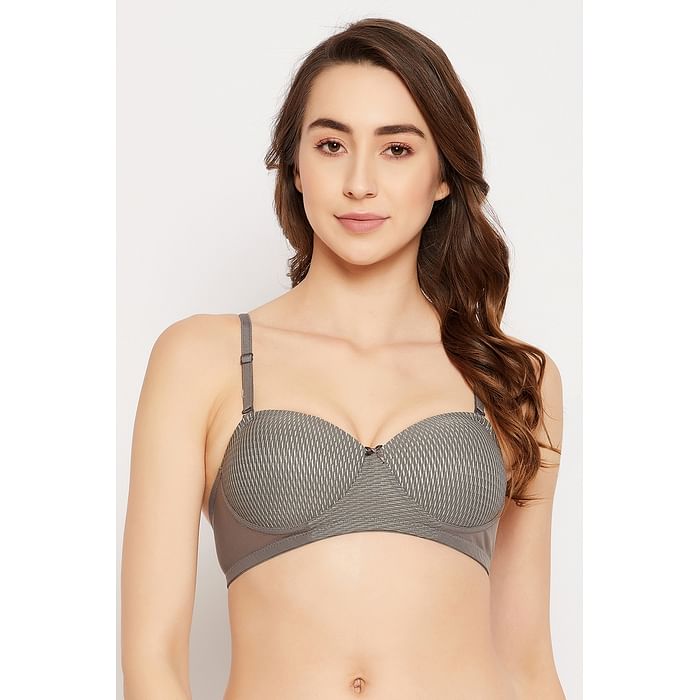 

Clovia Padded Non-Wired Demi Cup Multiway Strapless Balconette Bra in Dark Grey - Lace - BR2081H05