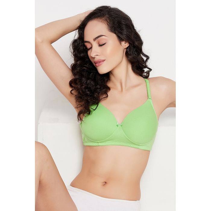 

Clovia Padded Non-Wired Demi Cup Multiway T-shirt Bra in Green - Cotton - BR1581Q11, Light green