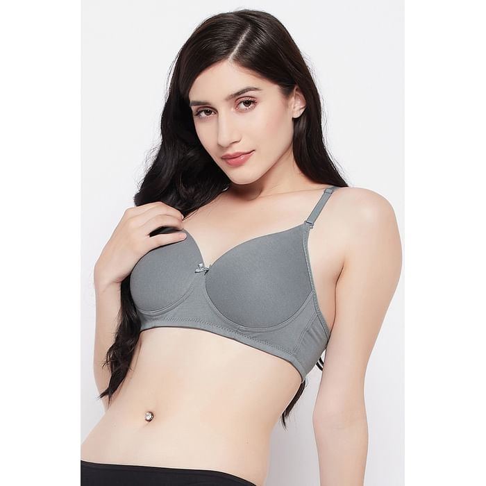 

Clovia Padded Non-Wired Demi Cup Multiway T-Shirt Bra in Grey - Cotton - BR1581P05, Dark grey