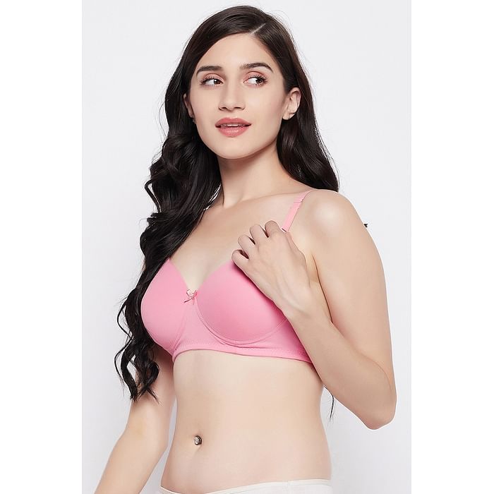 

Clovia Padded Non-Wired Demi Cup Multiway T-shirt Bra in Baby Pink - Cotton - BR1581P22, Light pink