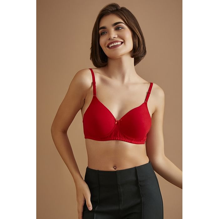 

Clovia Padded Non-Wired Demi Cup Multiway T-Shirt Bra in Red - Cotton - BR1581S04