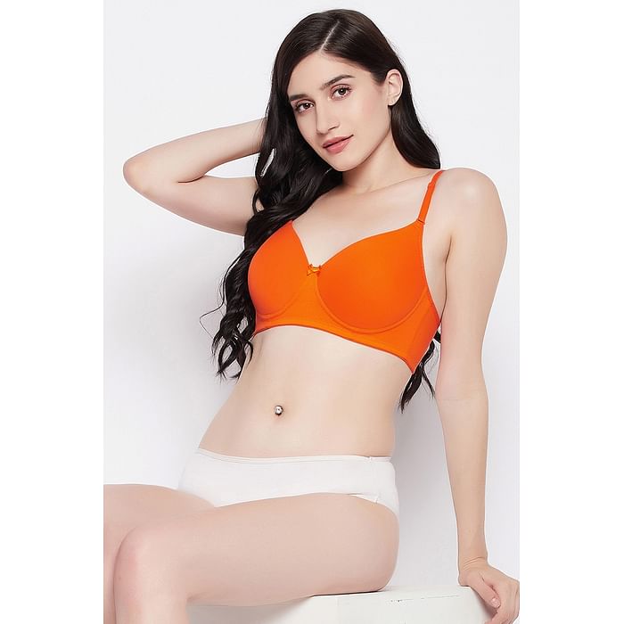 

Clovia Padded Non-Wired Demi Cup Multiway T-shirt Bra in Orange Colour - Cotton - BR1581S16