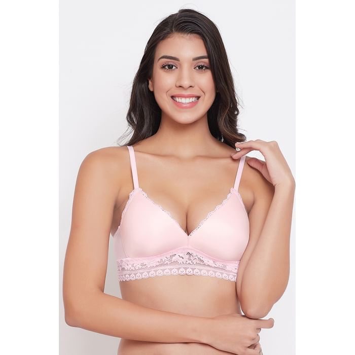 

Clovia Padded Non-Wired Demi Cup Multiway Plunge Bralette in Baby Pink - BR2147P22, Light pink