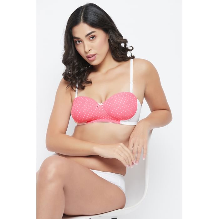 

Clovia Padded Non-Wired Demi Cup Polka Dot Strapless Balconette Bra in Pink - BR2081H22, Light pink