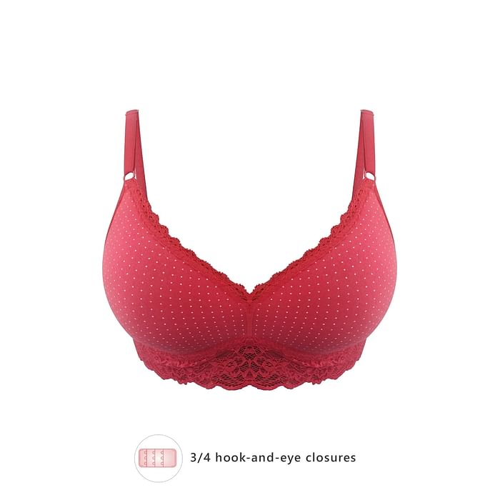 

Clovia Padded Non-Wired Demi Cup Polka Print Multiway Plunge Bralette in Red - BR2147P04