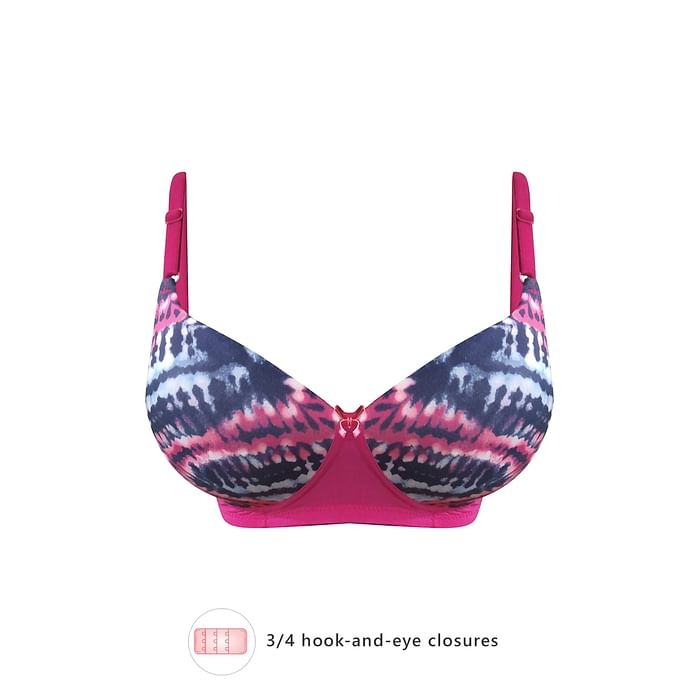 

Clovia Padded Non-Wired Demi Cup Printed Level 1 Push-up Bra in Dark Pink - BR2023A14