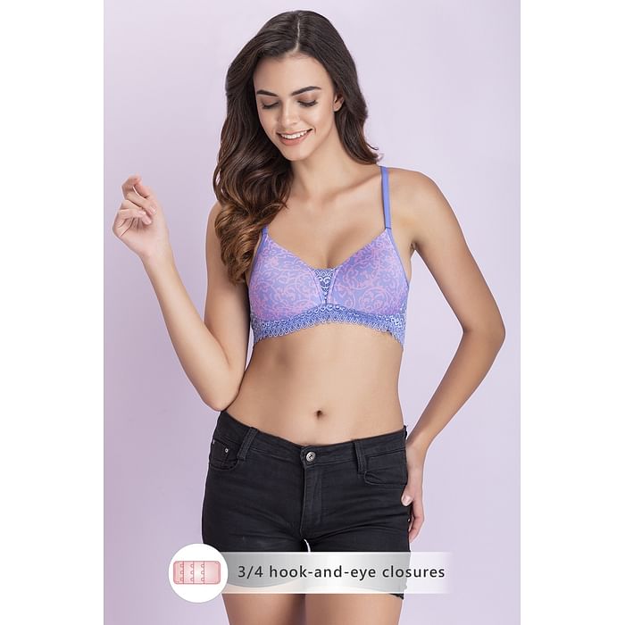 

Clovia Padded Non-Wired Demi Cup Printed T-shirt Bra in Lavender - Lace - BR1955M08, Navy