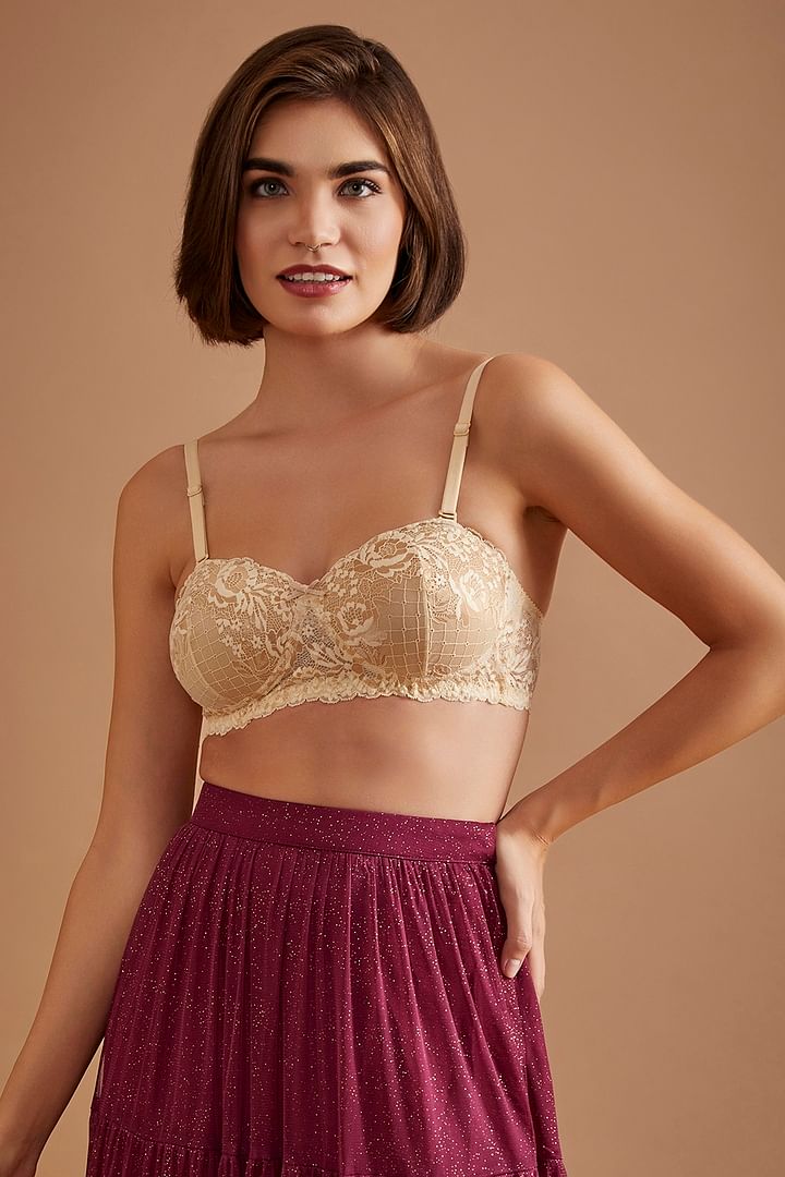 Buy Padded Non-Wired Demi Cup Multiway Bralette in Purple - Lace Online  India, Best Prices, COD - Clovia - BR2309P15
