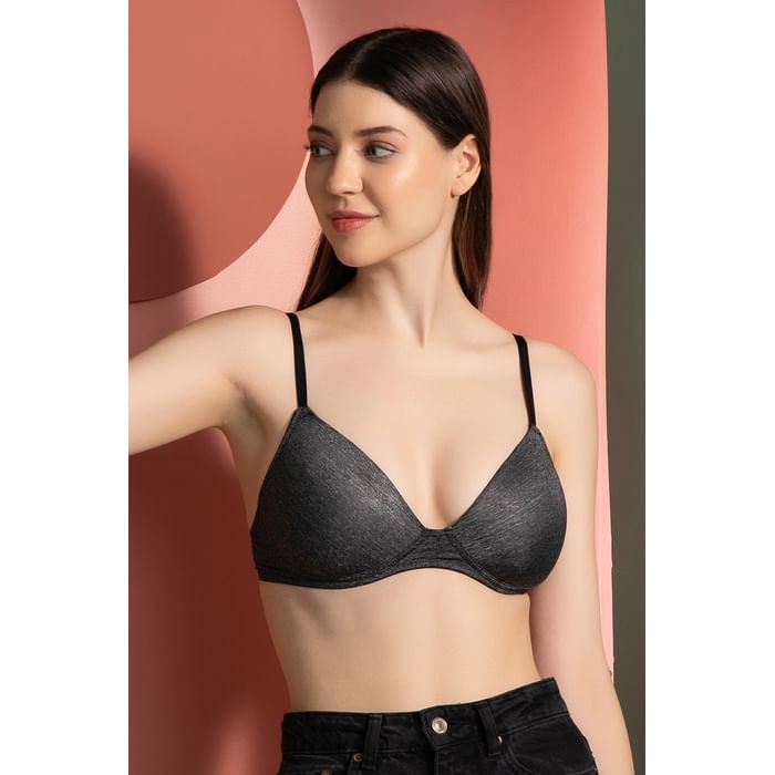 

Clovia Padded Non-Wired Demi Cup T-shirt Bra in Dark Grey Melange - BR2348P05