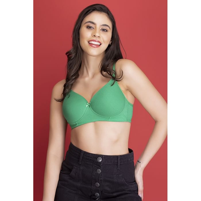 

Clovia Padded Non-Wired Demi Cup T-shirt Bra in Green - 100% Cotton - BR1581D17, Dark green