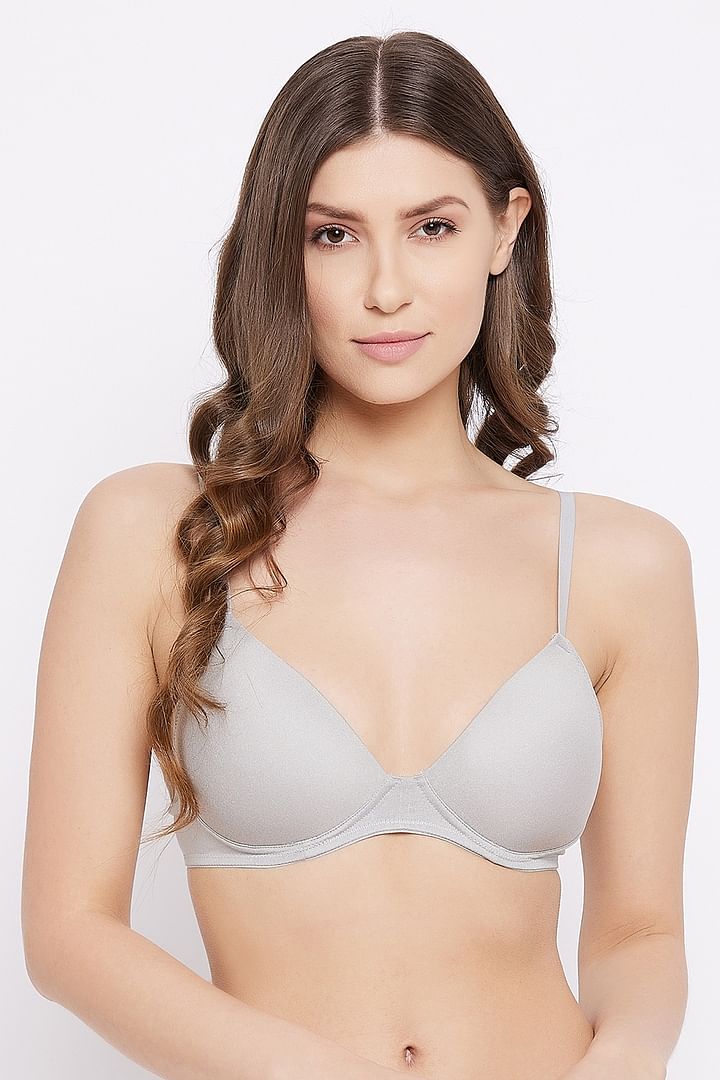 Buy Padded Non-Wired Demi Cup T-shirt Bra in Light Grey Online India, Best  Prices, COD - Clovia - BR2348P01