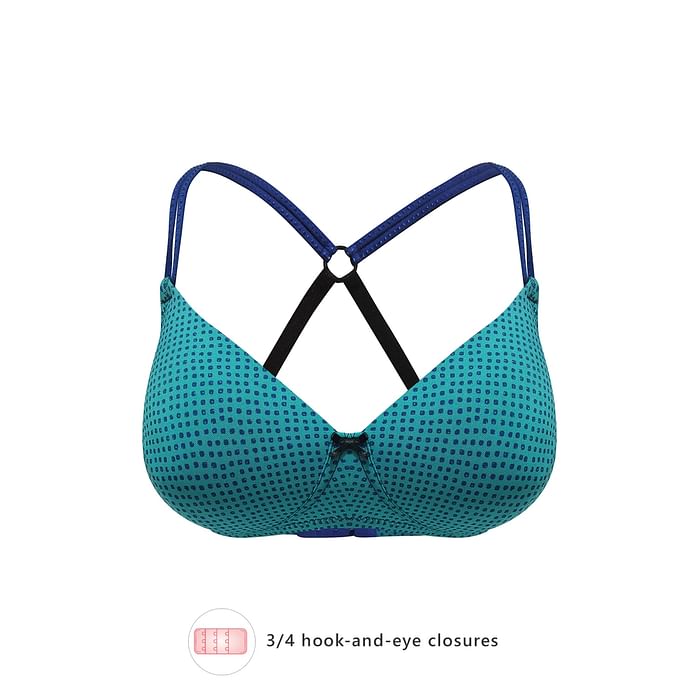 

Clovia Padded Non-Wired Dot Print Full Cup T-Shirt Bra with Racerback in Light Blue - BR1390A03