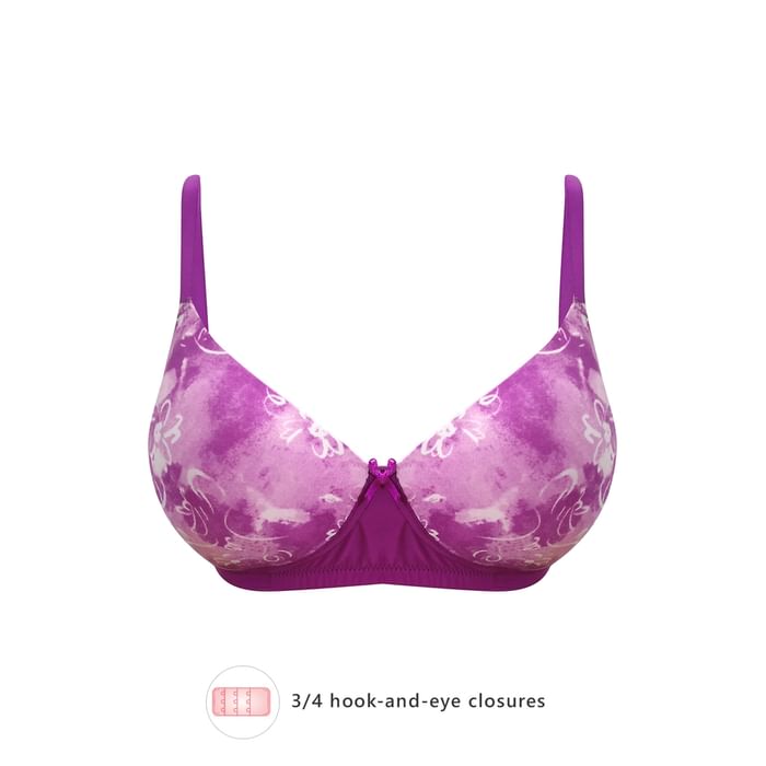 

Clovia Padded Non-Wired Floral Print Full Cup T-Shirt Bra in Purple - BR1866V15