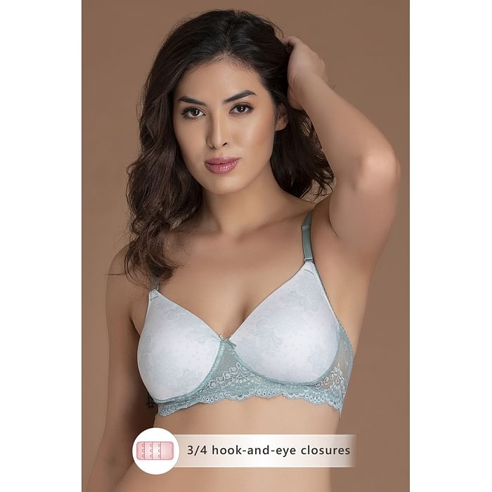 

Clovia Padded Non-Wired Floral Print Multiway T-Shirt Bra with Lace Wings With Matching PN5101R11 - BR1806R11, Light green