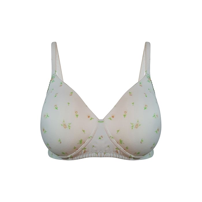 

Clovia Padded Non-Wired Floral Print T-Shirt Bra - BR1791R18, White