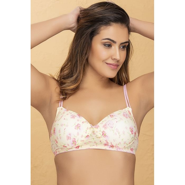 

Clovia Padded Non-Wired Floral Print T-Shirt Bra in Light Yellow - BR1552R02