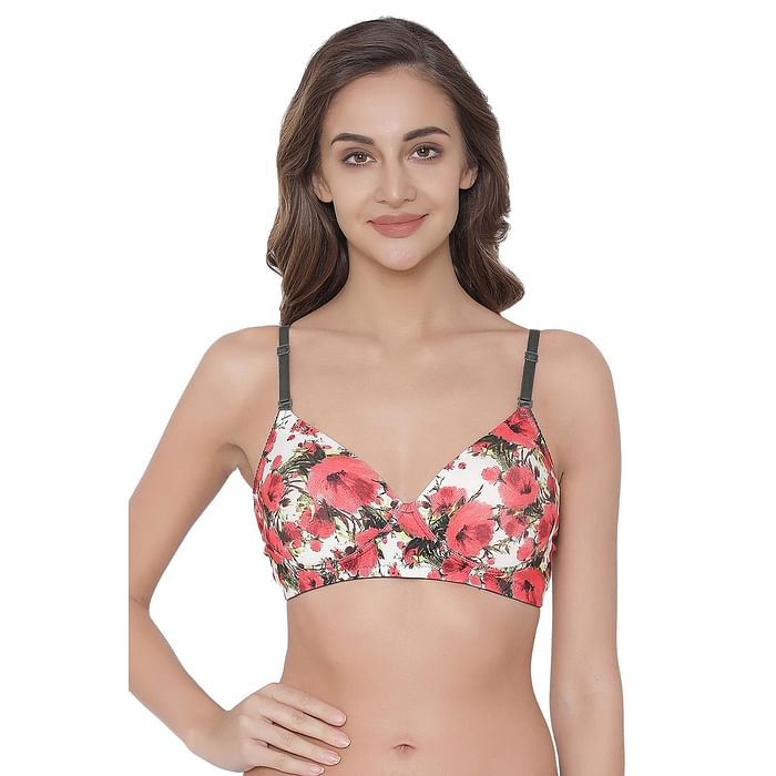 

Clovia Padded Non-Wired Floral Print Multiway T-Shirt Bra - BR1439P04, Red