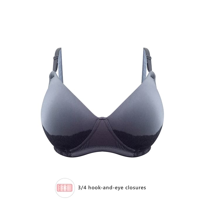 

Clovia Padded Non-Wired Full Coverage Bra with Lace in Dark Grey - BR1766P05