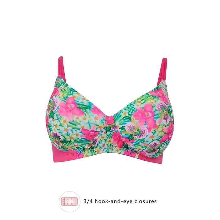 

Clovia Padded Non-Wired Full Coverage Floral Print T-shirt Bra in Pink - BR1737Z14