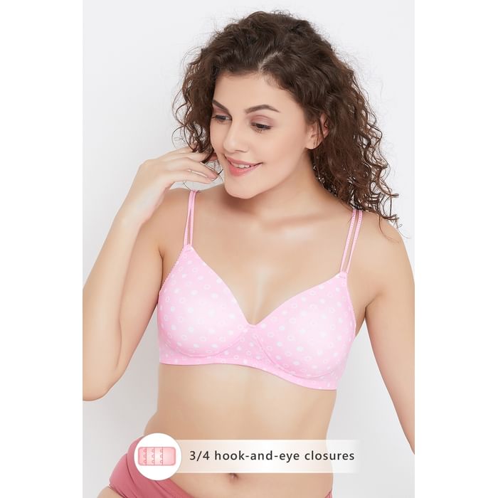 

Clovia Padded Non-Wired Full Coverage Polka Print T-Shirt Bra in Pink - BR1067G22, Light pink