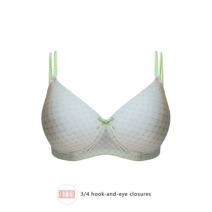 

Clovia Padded Non-Wired Full Coverage Printed T-Shirt Bra in White - BR1067F11, Light green